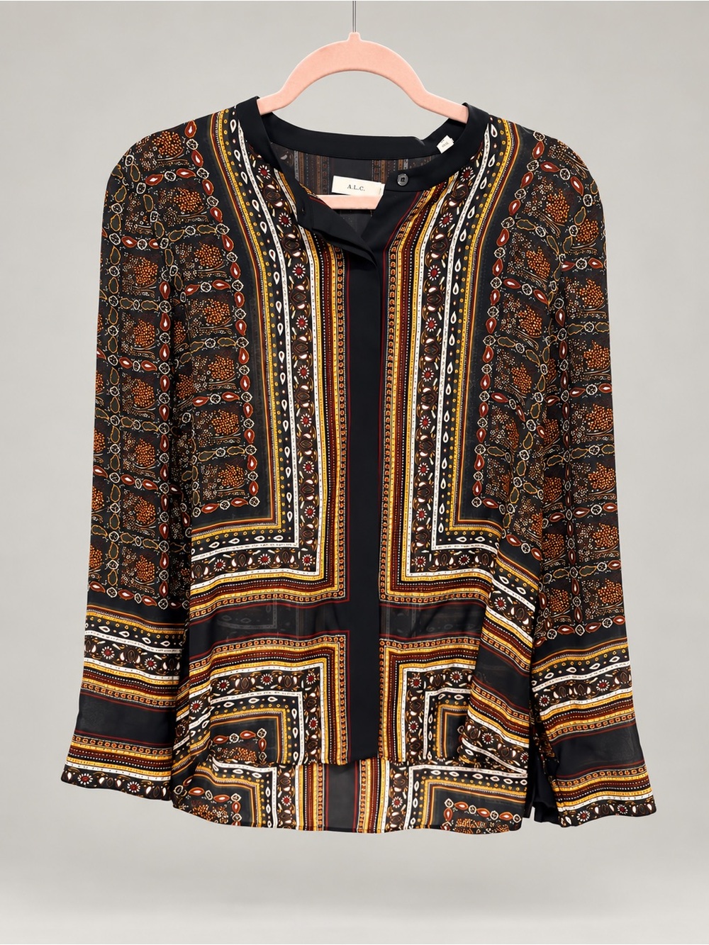 A.L.C. Franco 100% Silk Scarf Print Blouse Size 6